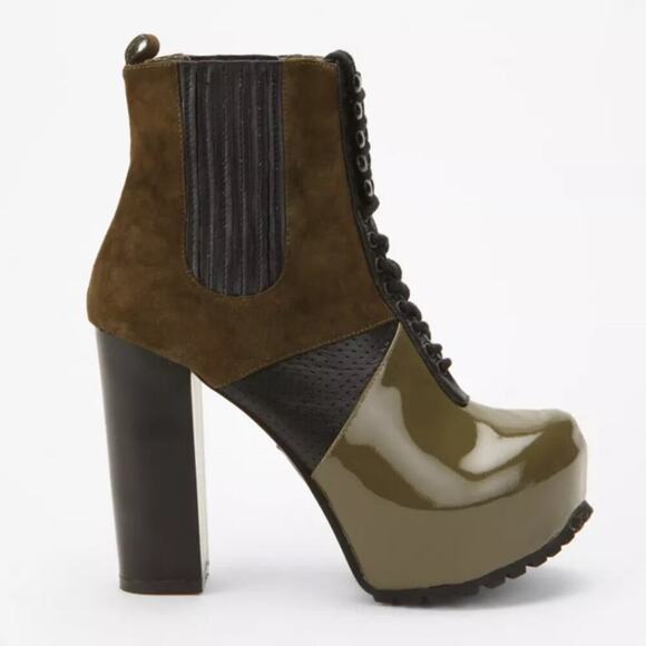 Matiko AI Colorblock Leather Lace Up Platform Heeled Boots - Picture 1 of 13